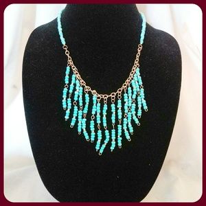Turquoise Seed Bead Necklace & Earrings Set